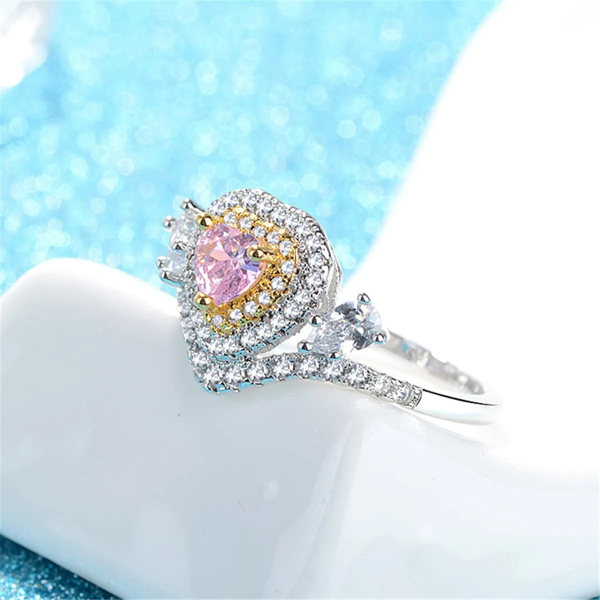 Crystal & Cubic Zirconia Two-Tone Heart Ring