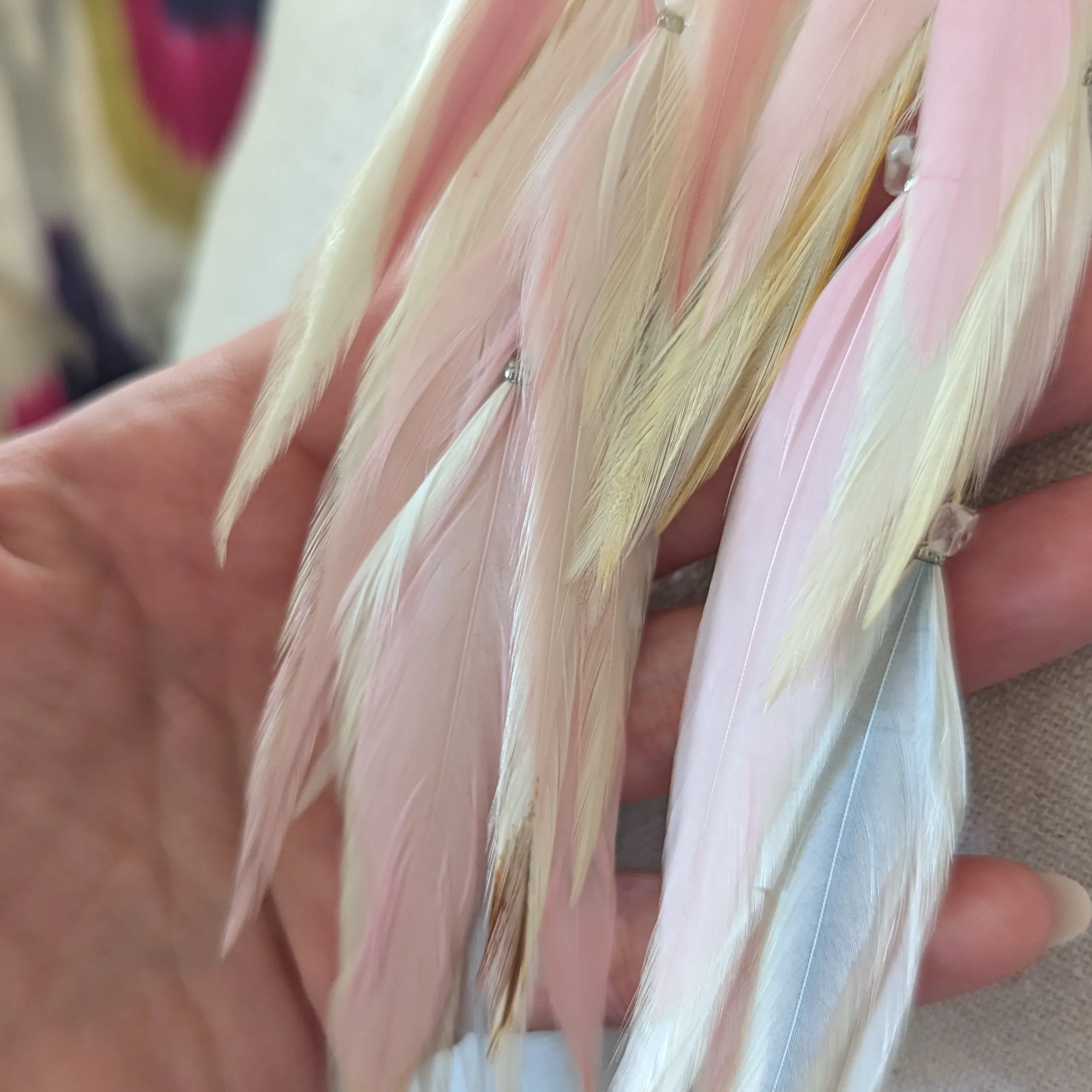 Crystal White Pink Feather Earrings