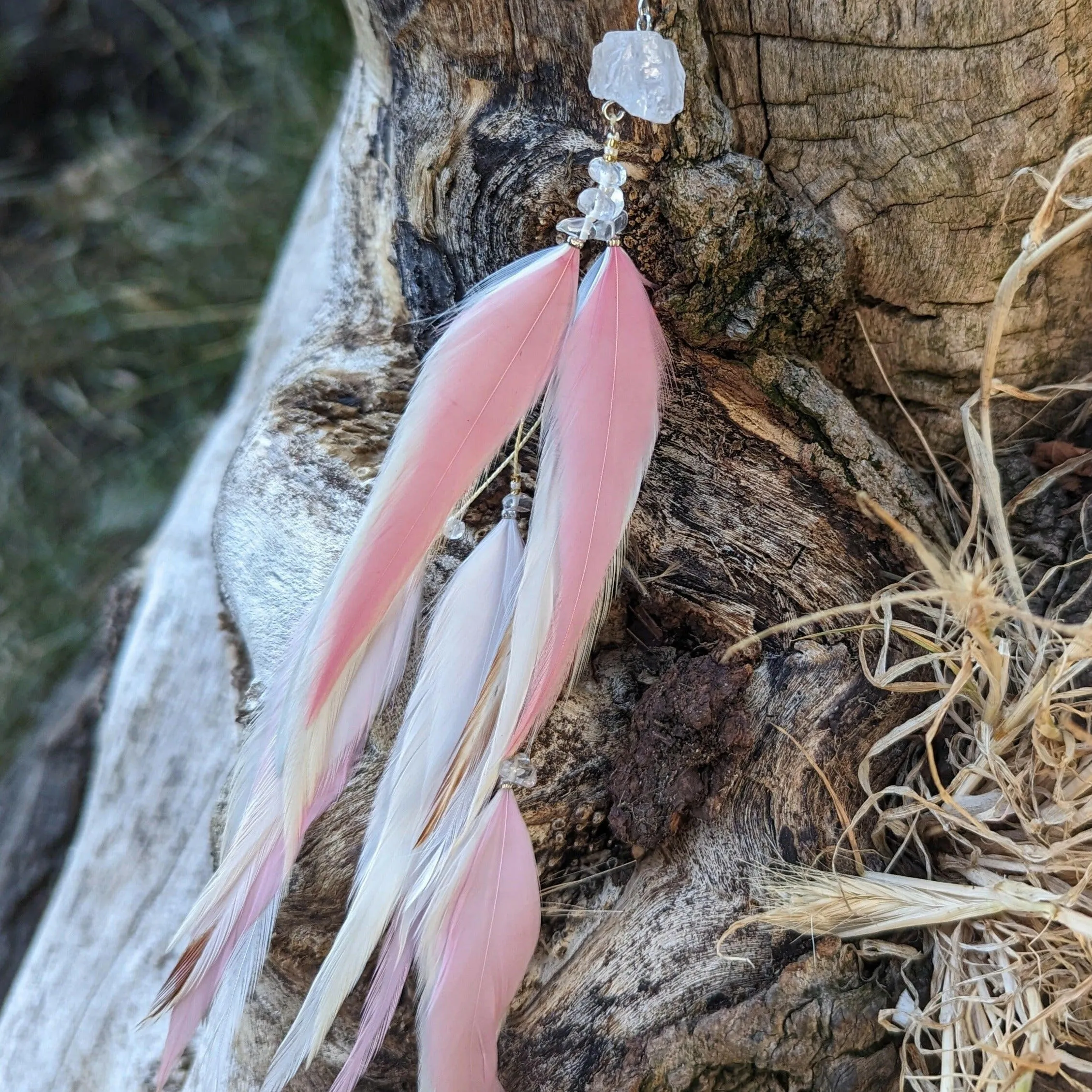 Crystal White Pink Feather Earrings