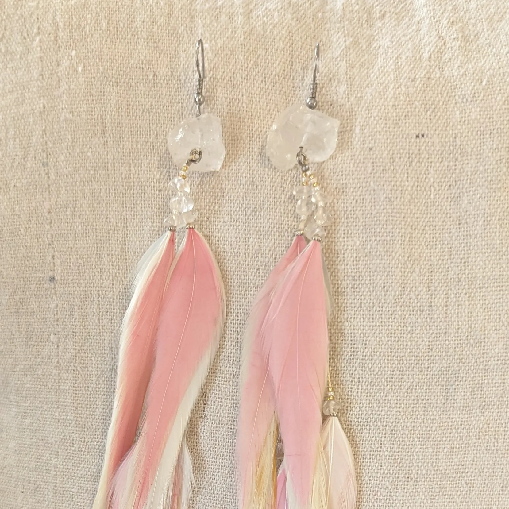 Crystal White Pink Feather Earrings