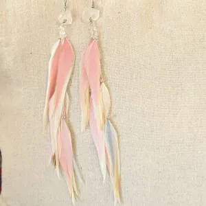 Crystal White Pink Feather Earrings