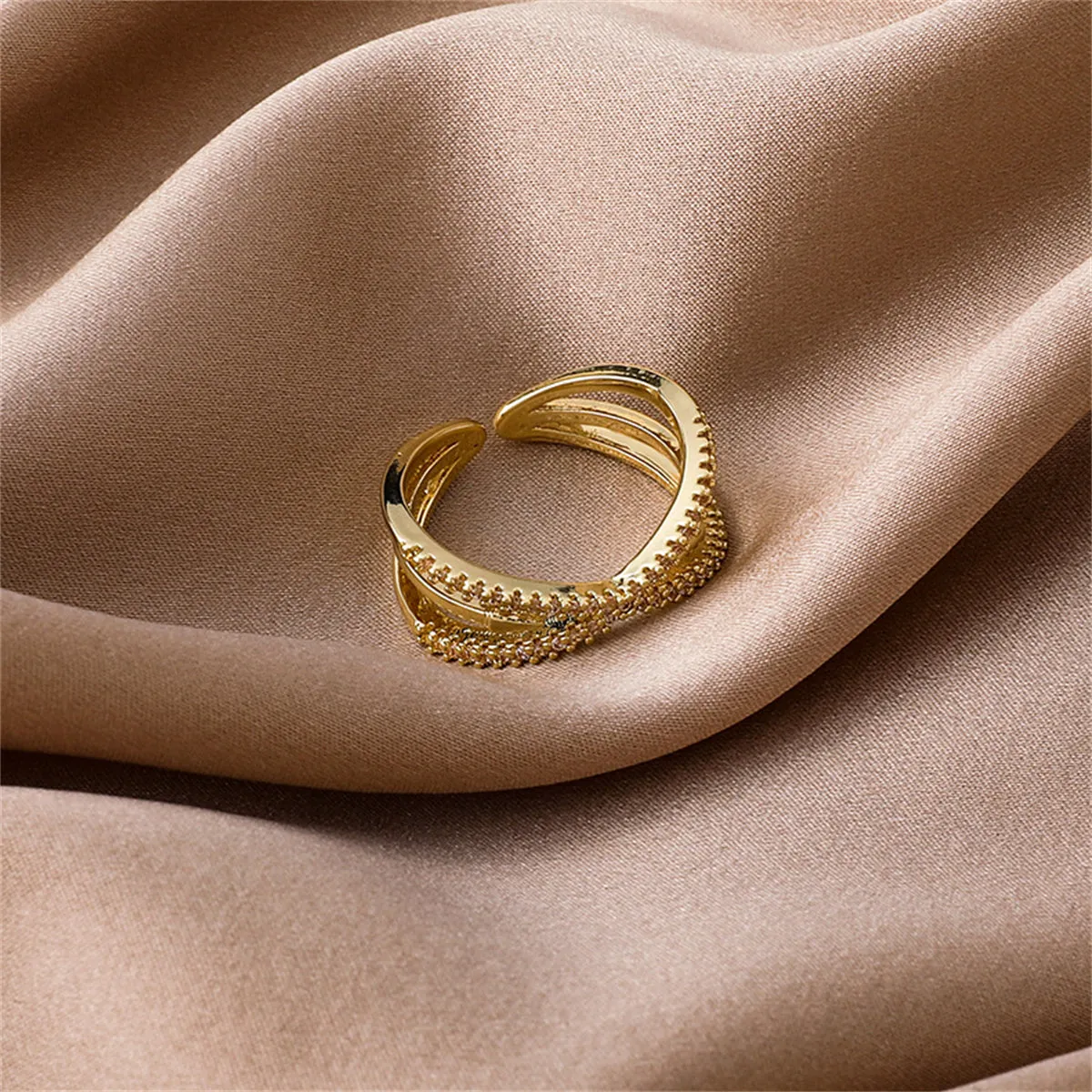Cubic Zirconia & 18K Gold-Plated Crisscross Arrow Adjustable Band Ring