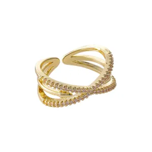 Cubic Zirconia & 18K Gold-Plated Crisscross Arrow Adjustable Band Ring