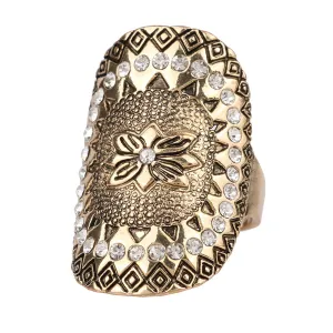 Cubic Zirconia & 18K Gold-Plated Floral Band Ring