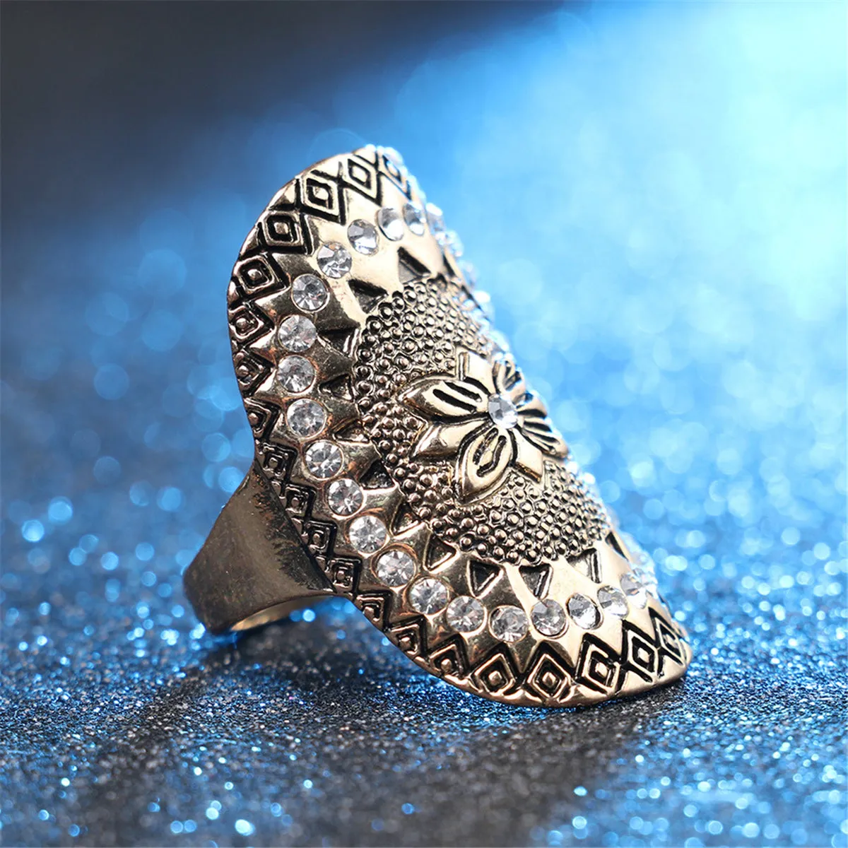 Cubic Zirconia & 18K Gold-Plated Floral Band Ring
