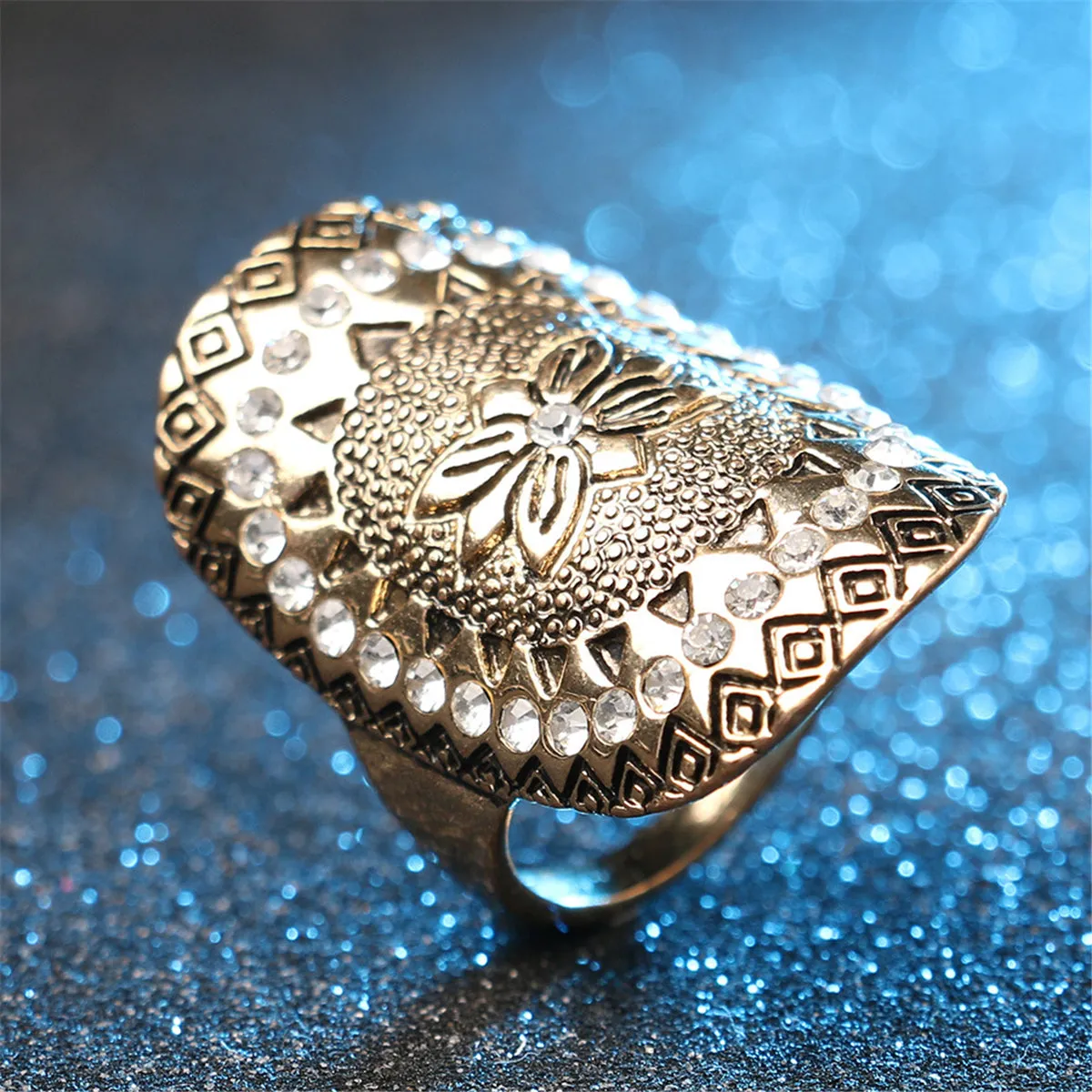 Cubic Zirconia & 18K Gold-Plated Floral Band Ring