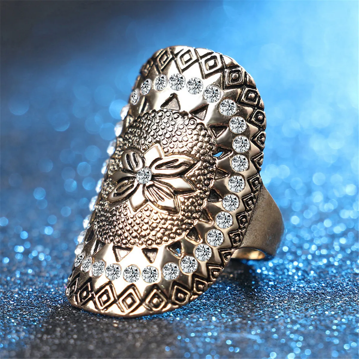 Cubic Zirconia & 18K Gold-Plated Floral Band Ring