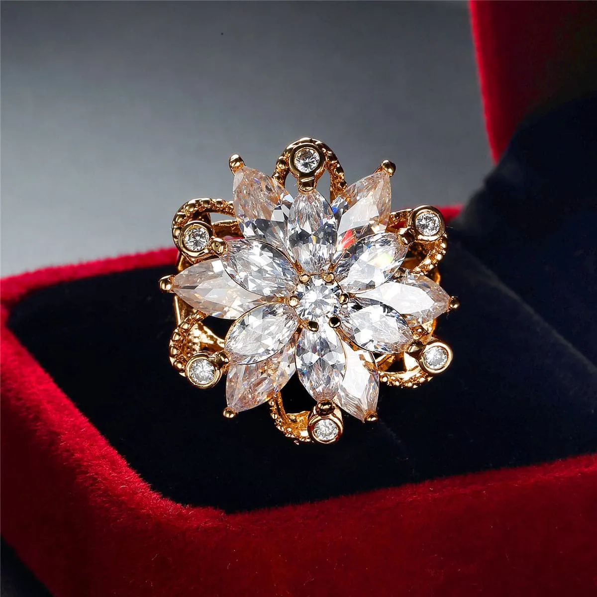 Cubic Zirconia & 18K Gold-Plated Snowflake Ring