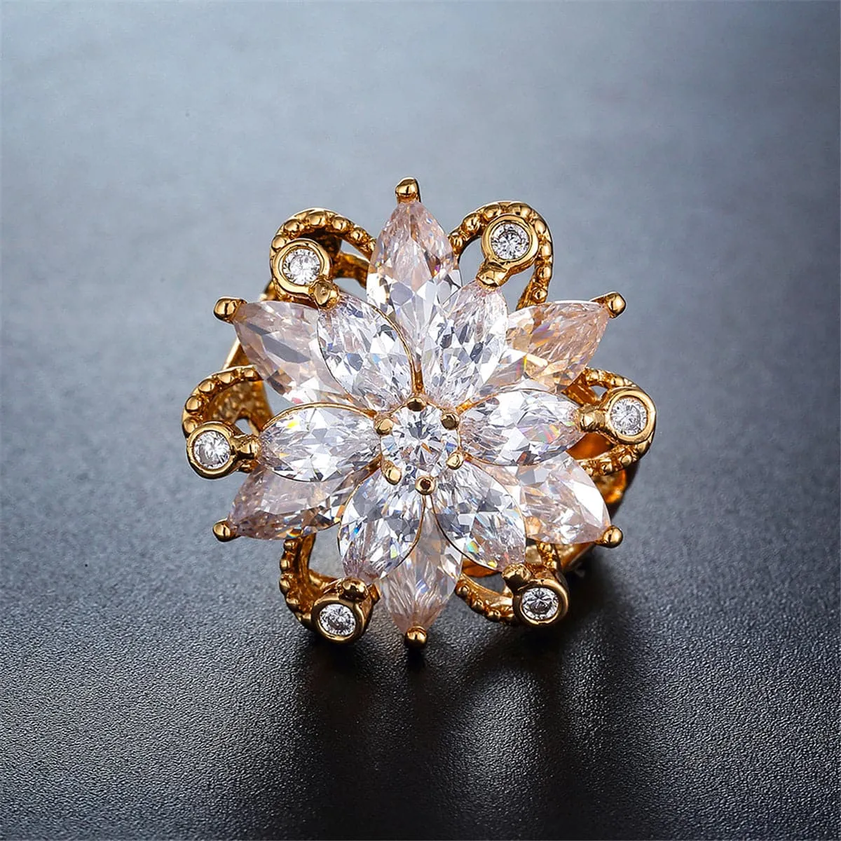 Cubic Zirconia & 18K Gold-Plated Snowflake Ring