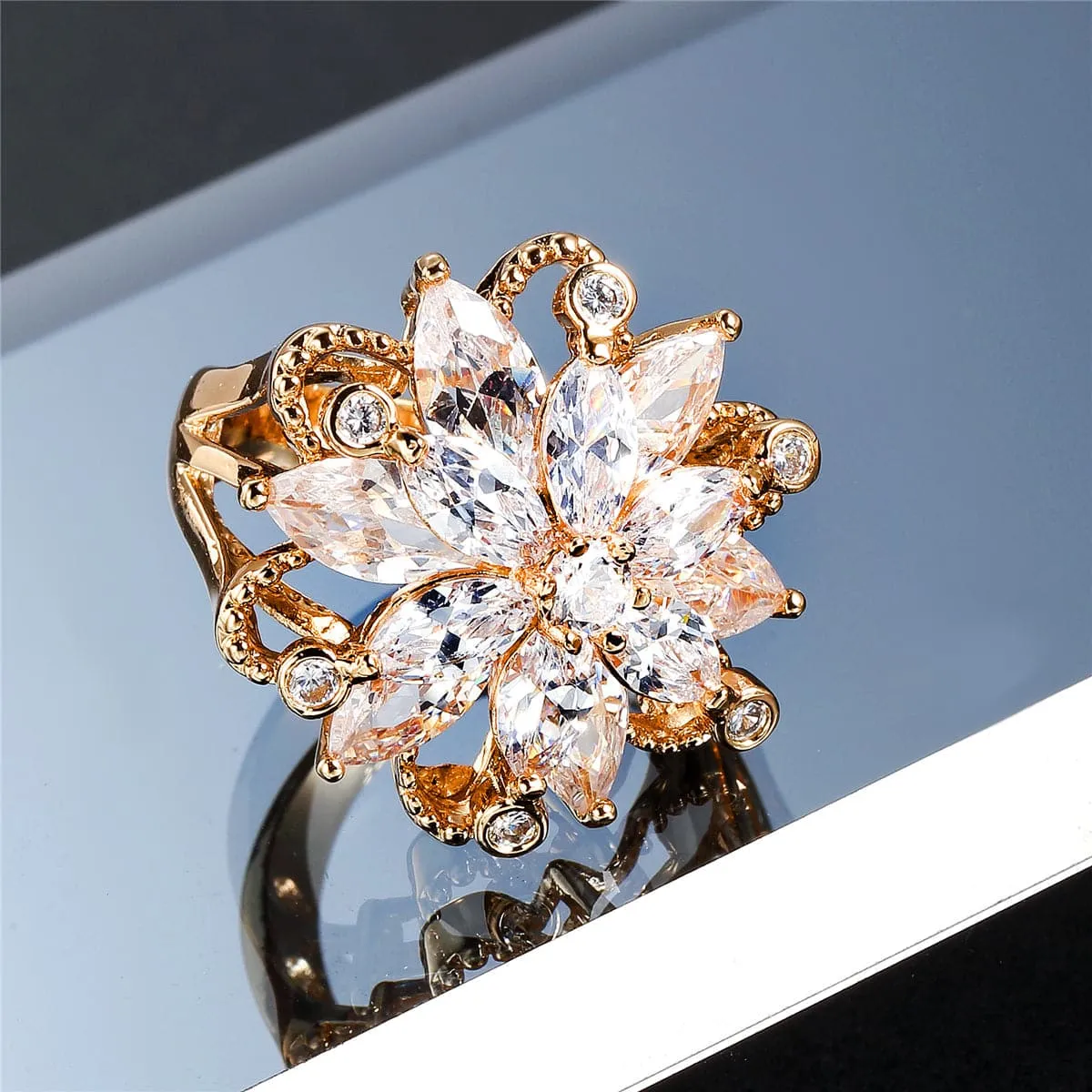 Cubic Zirconia & 18K Gold-Plated Snowflake Ring