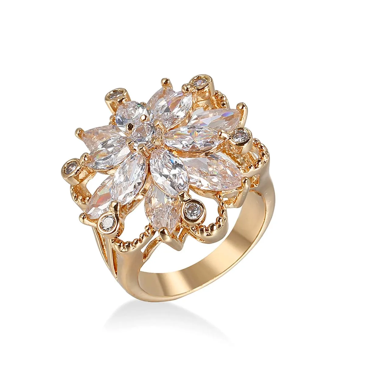 Cubic Zirconia & 18K Gold-Plated Snowflake Ring