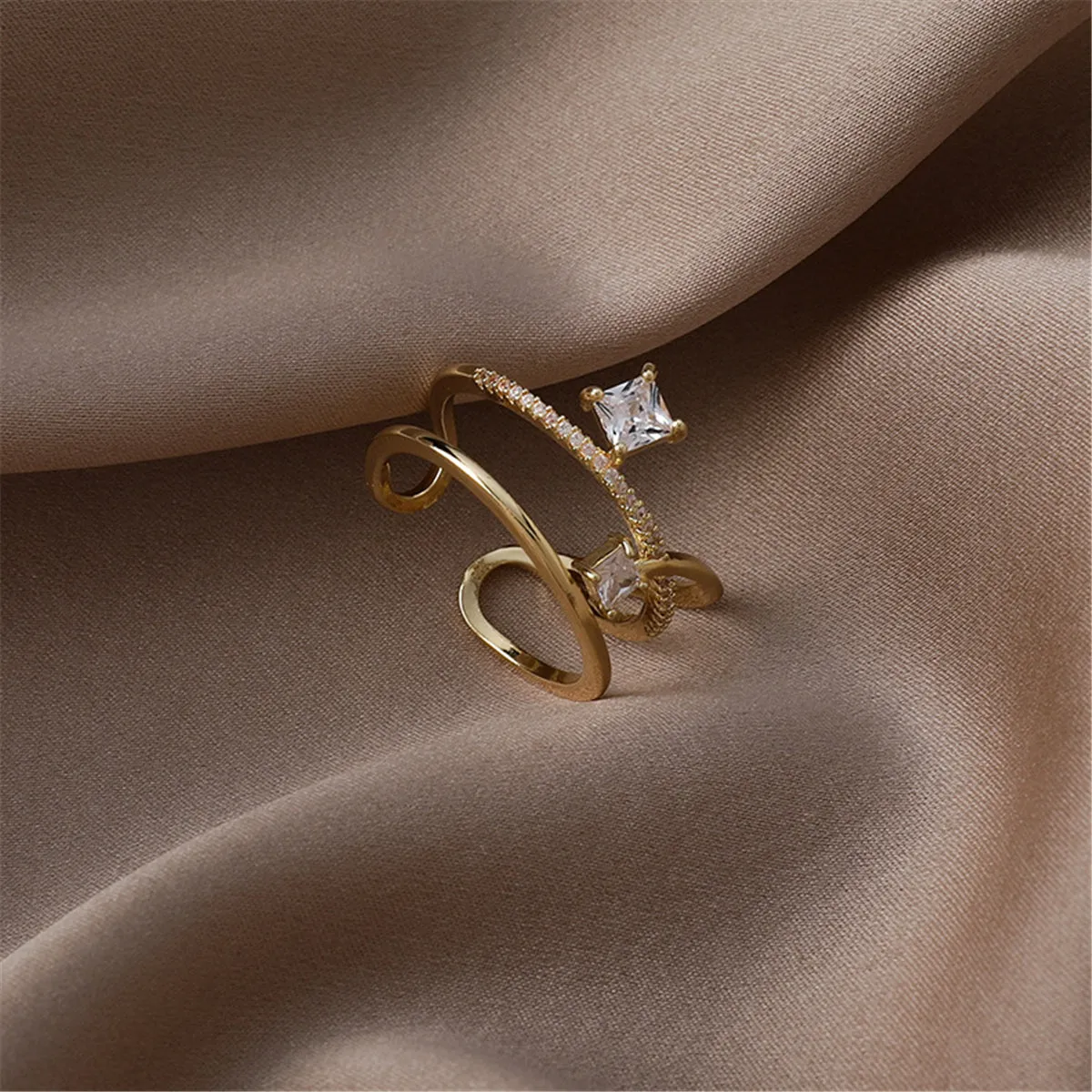 Cubic Zirconia & Crystal 18K Gold-Plated Botany Open Ring