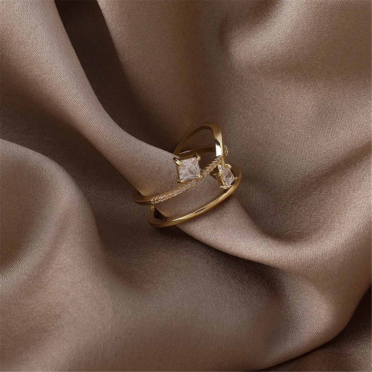 Cubic Zirconia & Crystal 18K Gold-Plated Botany Open Ring