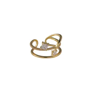 Cubic Zirconia & Crystal 18K Gold-Plated Botany Open Ring