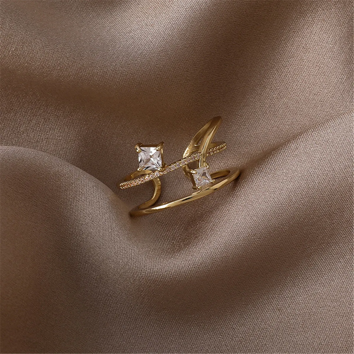 Cubic Zirconia & Crystal 18K Gold-Plated Botany Open Ring