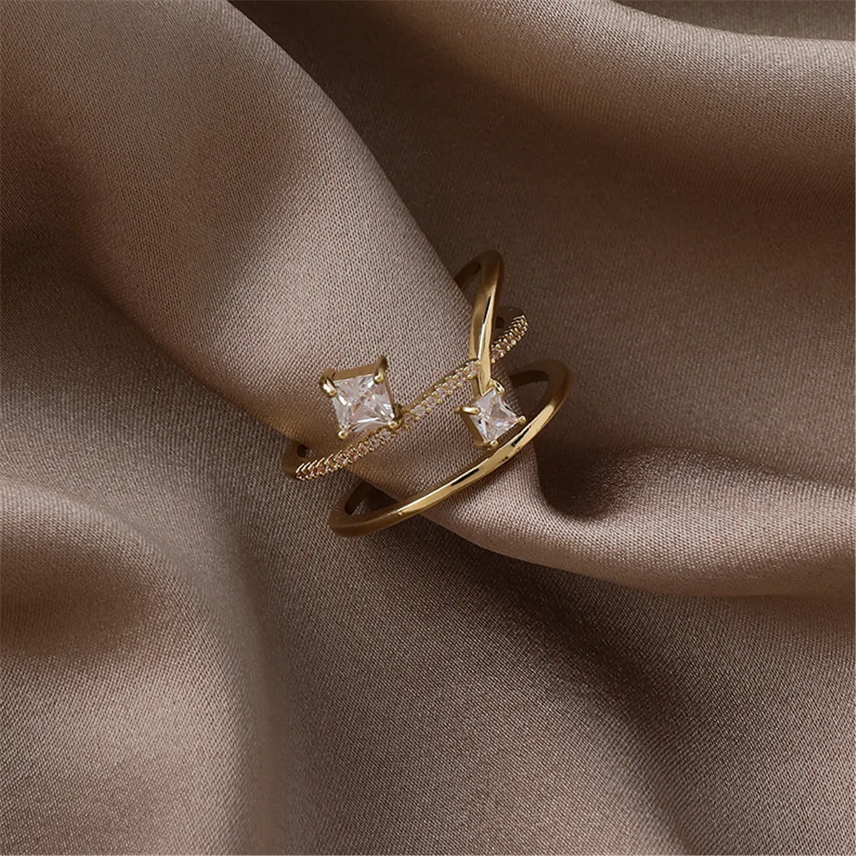 Cubic Zirconia & Crystal 18K Gold-Plated Botany Open Ring