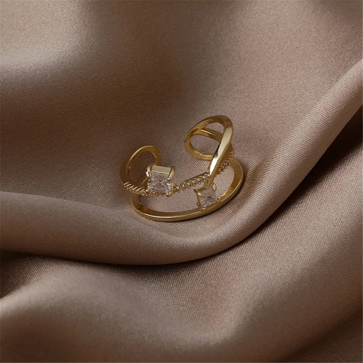 Cubic Zirconia & Crystal 18K Gold-Plated Botany Open Ring