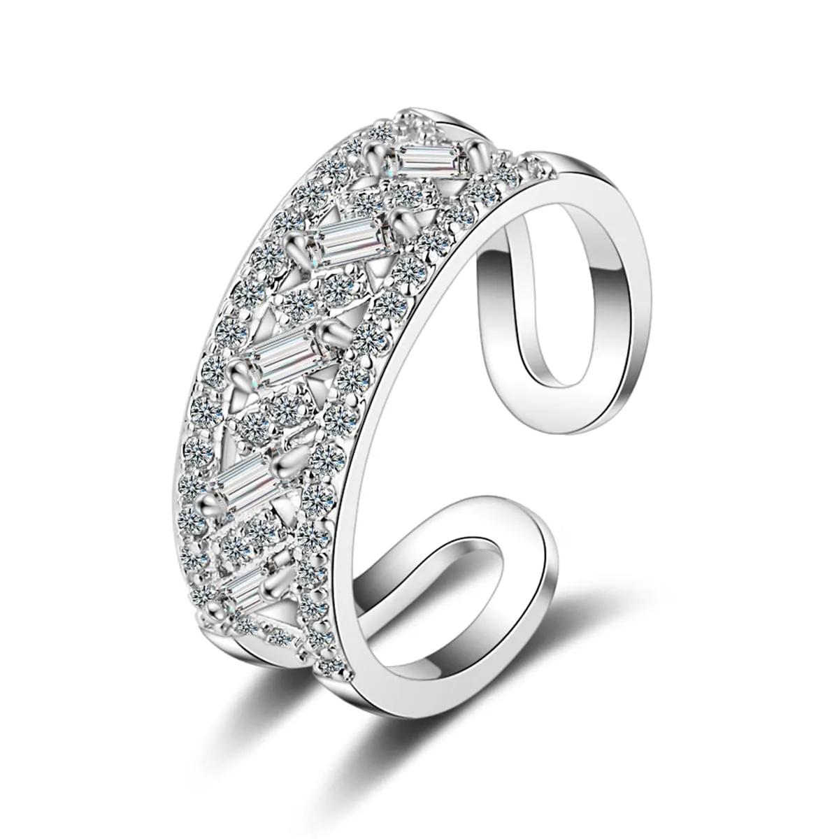 Cubic Zirconia & Silver-Plated Adjustable Ring