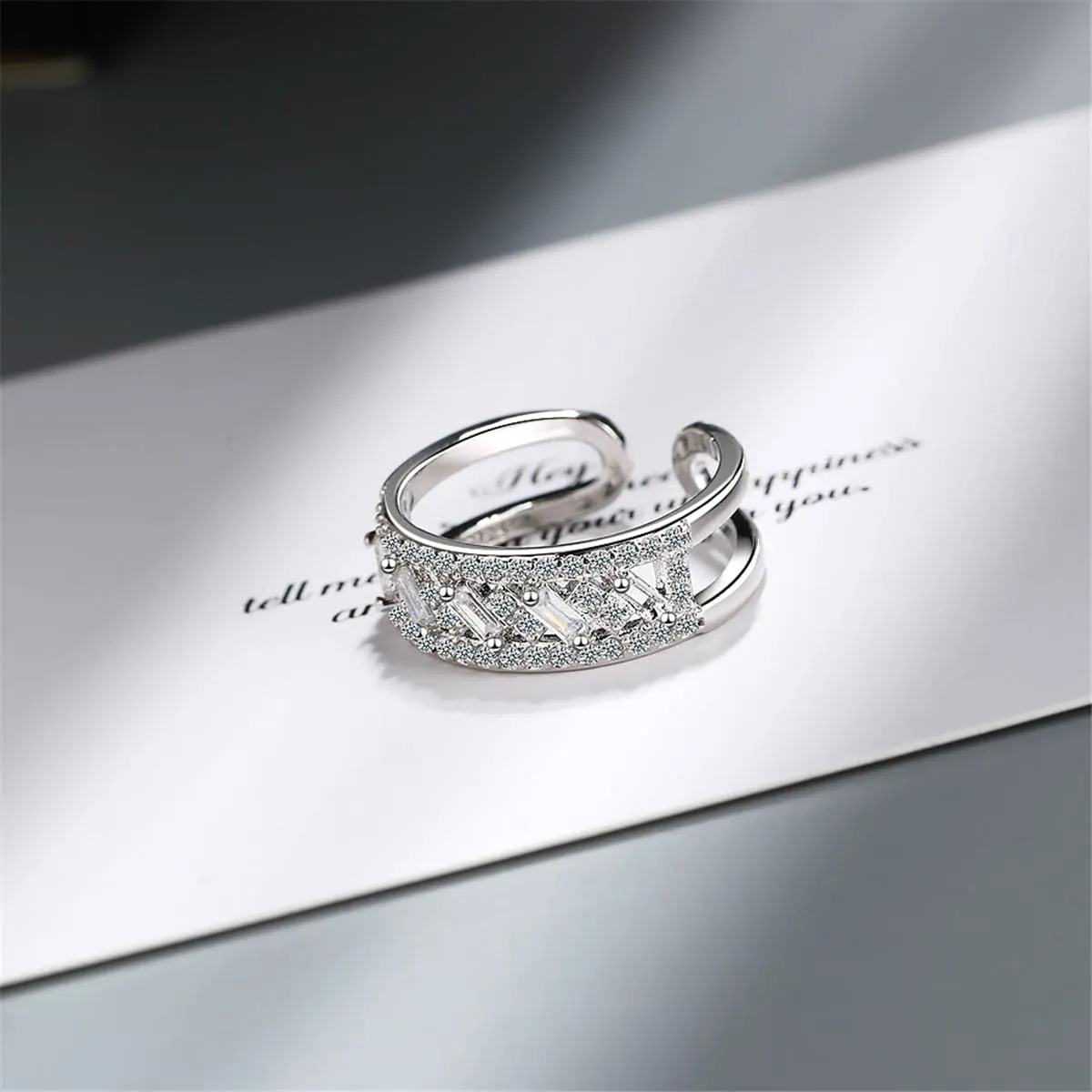 Cubic Zirconia & Silver-Plated Adjustable Ring