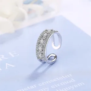 Cubic Zirconia & Silver-Plated Adjustable Ring