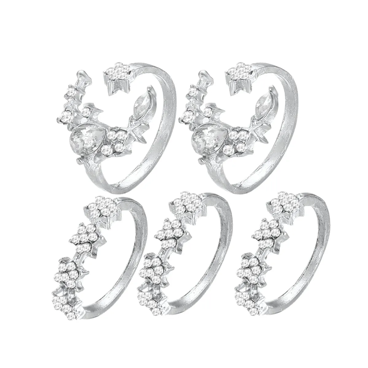 Cubic Zirconia & Silver-Plated Celestial Ring Set