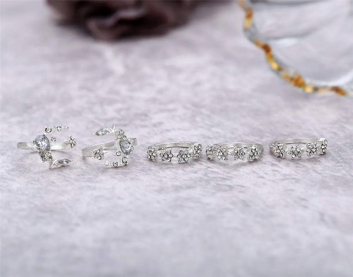 Cubic Zirconia & Silver-Plated Celestial Ring Set