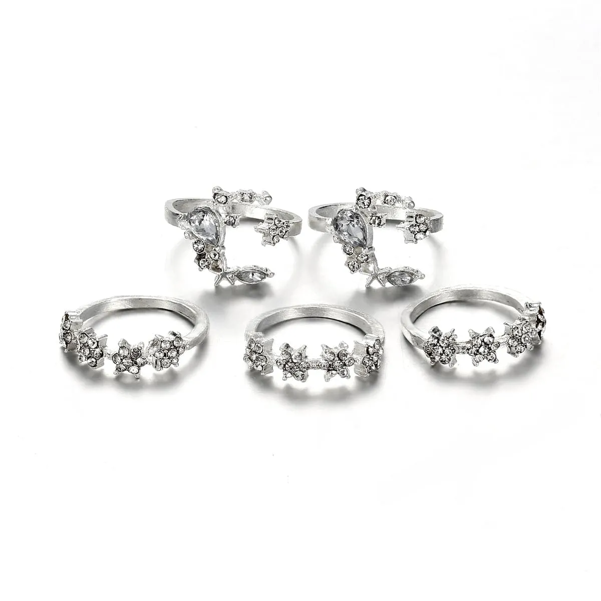 Cubic Zirconia & Silver-Plated Celestial Ring Set