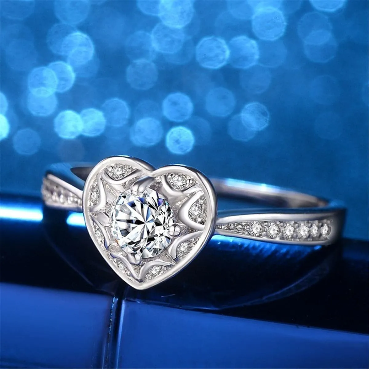 Cubic Zirconia & Silver-Plated Heart Ring