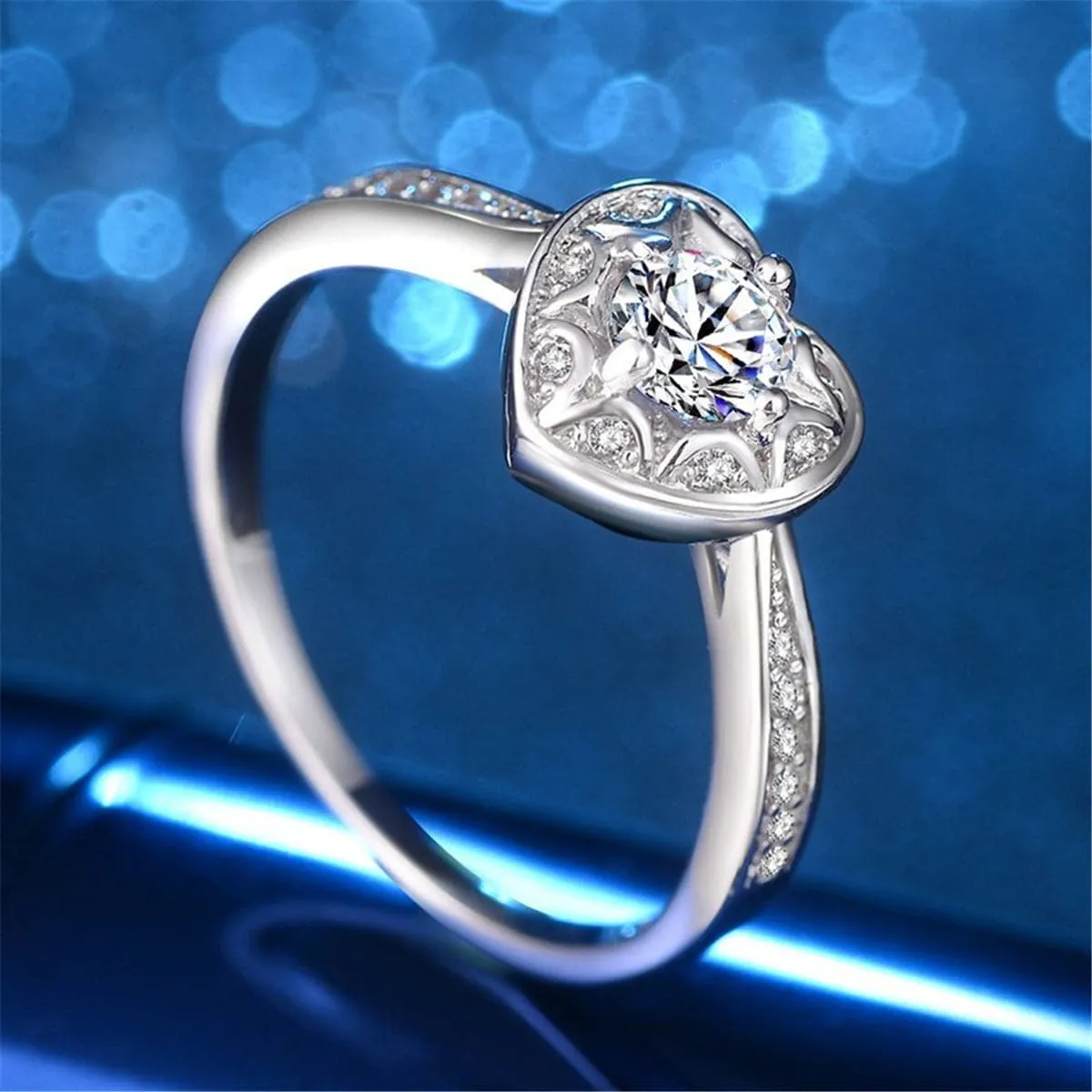 Cubic Zirconia & Silver-Plated Heart Ring