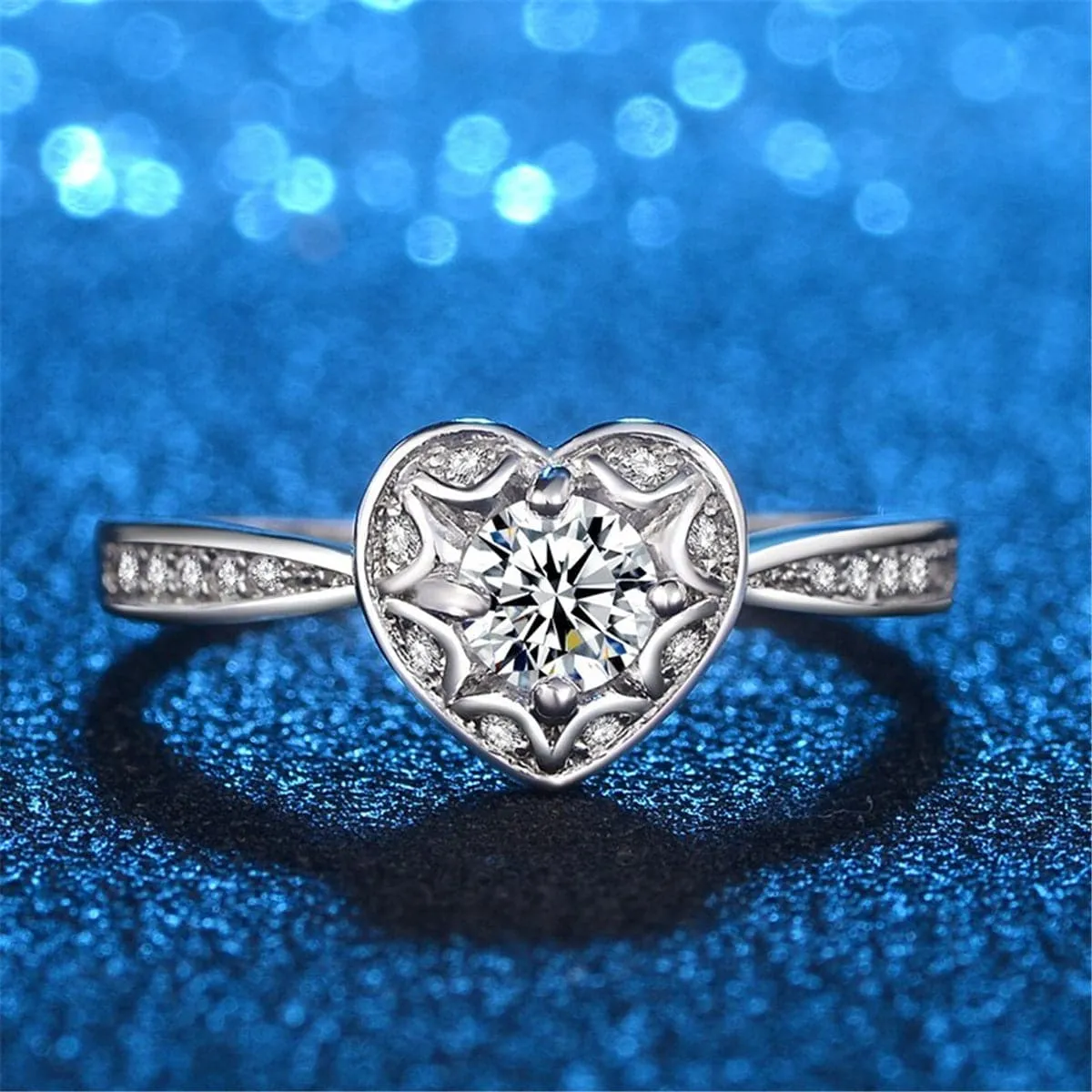 Cubic Zirconia & Silver-Plated Heart Ring