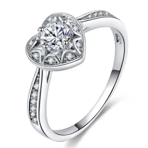 Cubic Zirconia & Silver-Plated Heart Ring