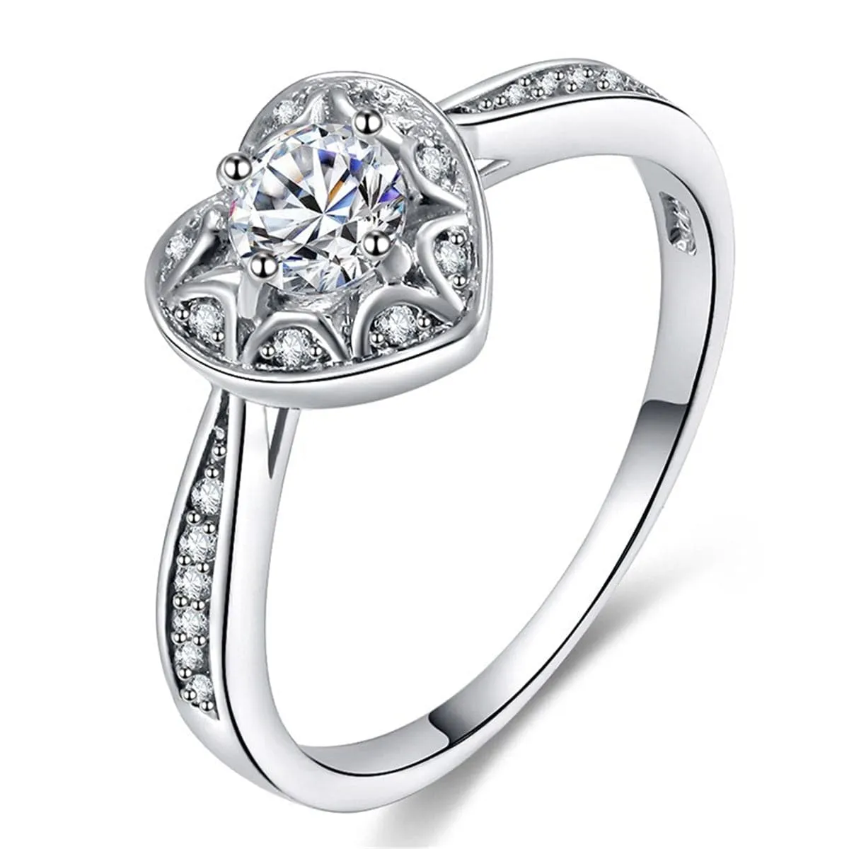 Cubic Zirconia & Silver-Plated Heart Ring