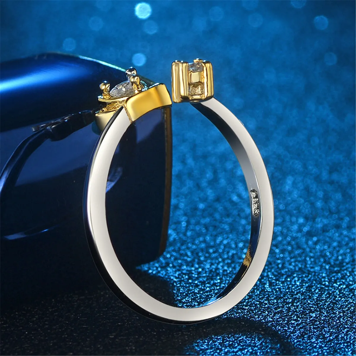 Cubic Zirconia & Two-Tone Crown Bypass Ring