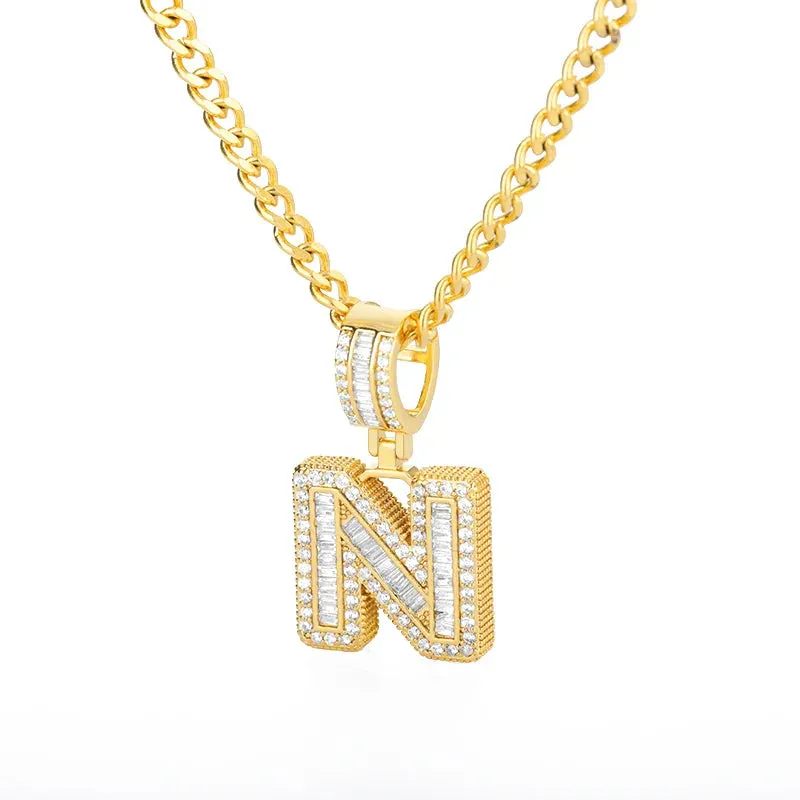 Cubic Zirconia Letters A-Z Pendant Necklaces Iced Out Rock Candy Style Initial Charms Necklace Fantastic Jewelry Gift