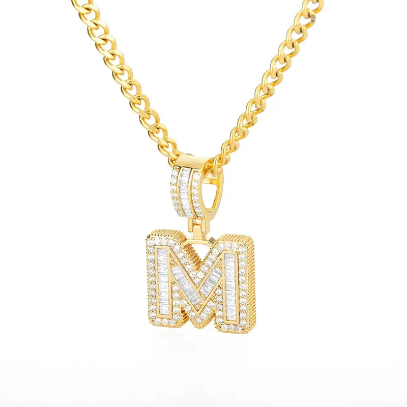 Cubic Zirconia Letters A-Z Pendant Necklaces Iced Out Rock Candy Style Initial Charms Necklace Fantastic Jewelry Gift