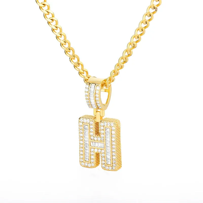 Cubic Zirconia Letters A-Z Pendant Necklaces Iced Out Rock Candy Style Initial Charms Necklace Fantastic Jewelry Gift