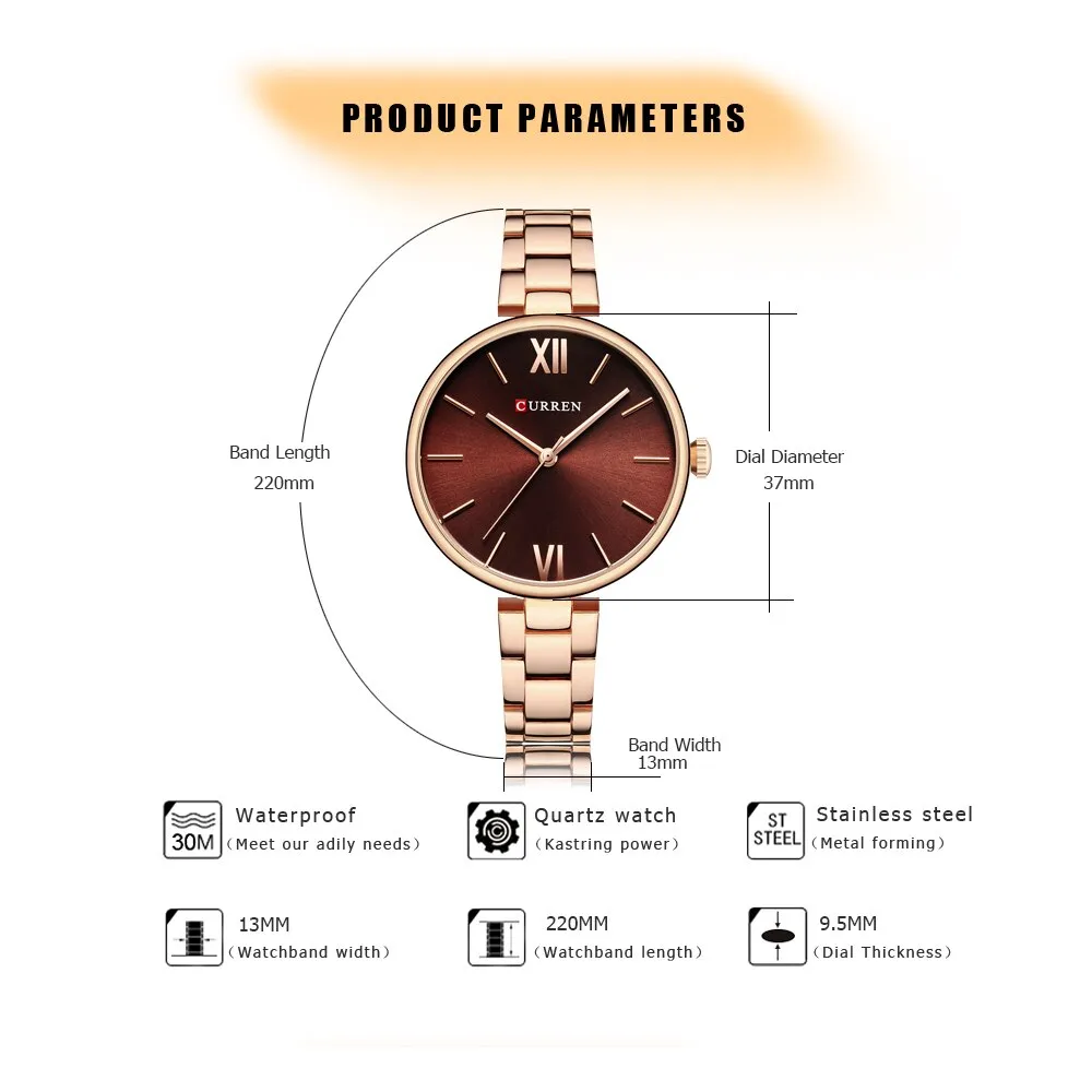CURREN Fashion Black Women Watches Top Brand Luxury Classic Woman WristWatch Casual Simple Analog Quartz Ladies Wristwatch Clock