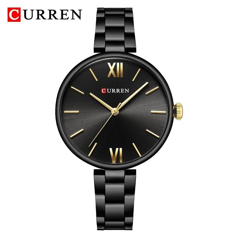 CURREN Fashion Black Women Watches Top Brand Luxury Classic Woman WristWatch Casual Simple Analog Quartz Ladies Wristwatch Clock