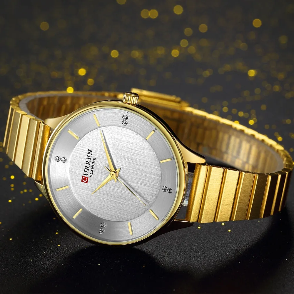 CURREN Ladies Watches Fashion Silver Analog Quartz Stainless Steel Wrist Watch Women Luxury Crystal Rhinestone Dress Women Clock