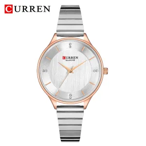 CURREN Ladies Watches Fashion Silver Analog Quartz Stainless Steel Wrist Watch Women Luxury Crystal Rhinestone Dress Women Clock