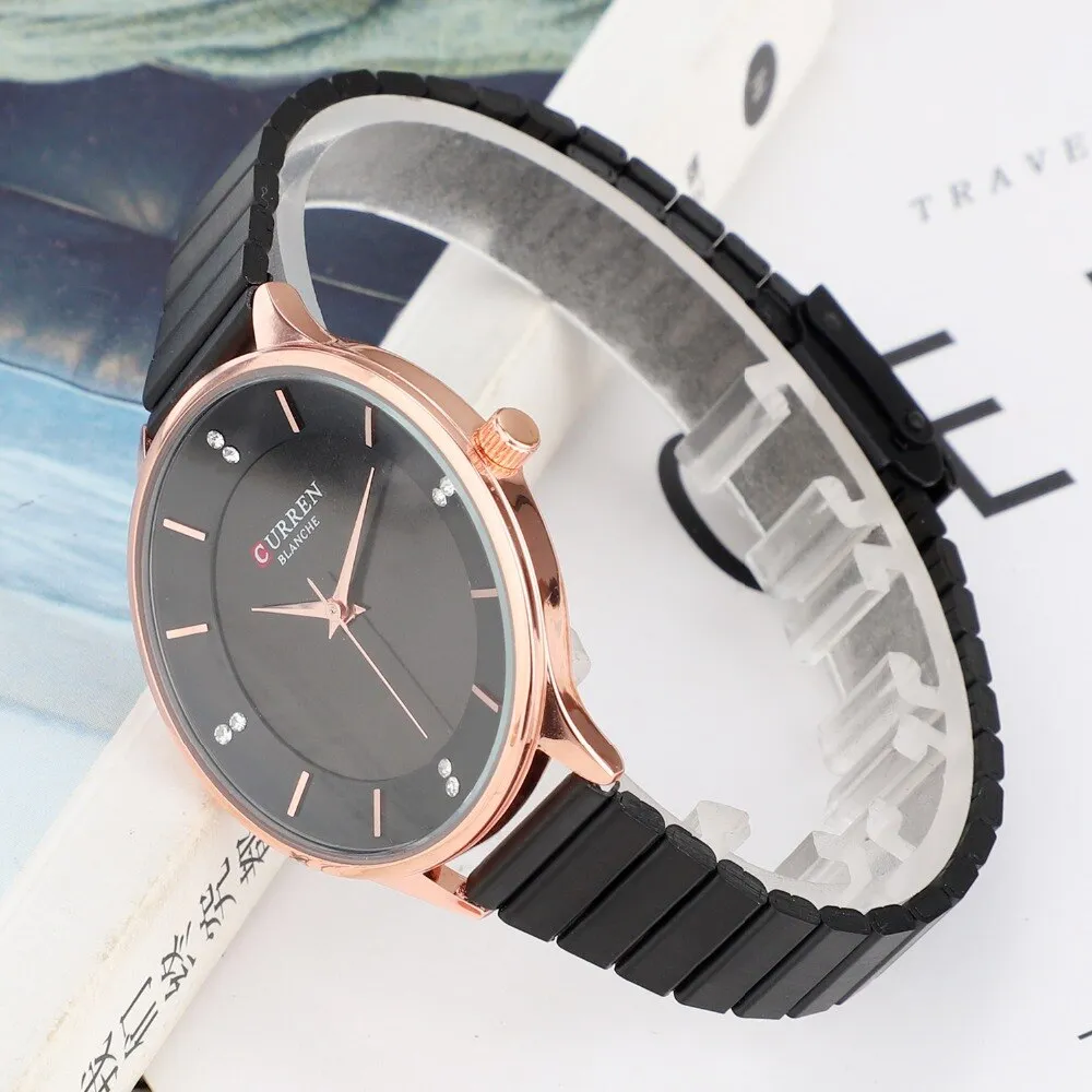 CURREN Ladies Watches Fashion Silver Analog Quartz Stainless Steel Wrist Watch Women Luxury Crystal Rhinestone Dress Women Clock