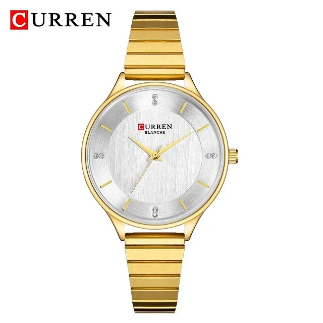 CURREN Ladies Watches Fashion Silver Analog Quartz Stainless Steel Wrist Watch Women Luxury Crystal Rhinestone Dress Women Clock