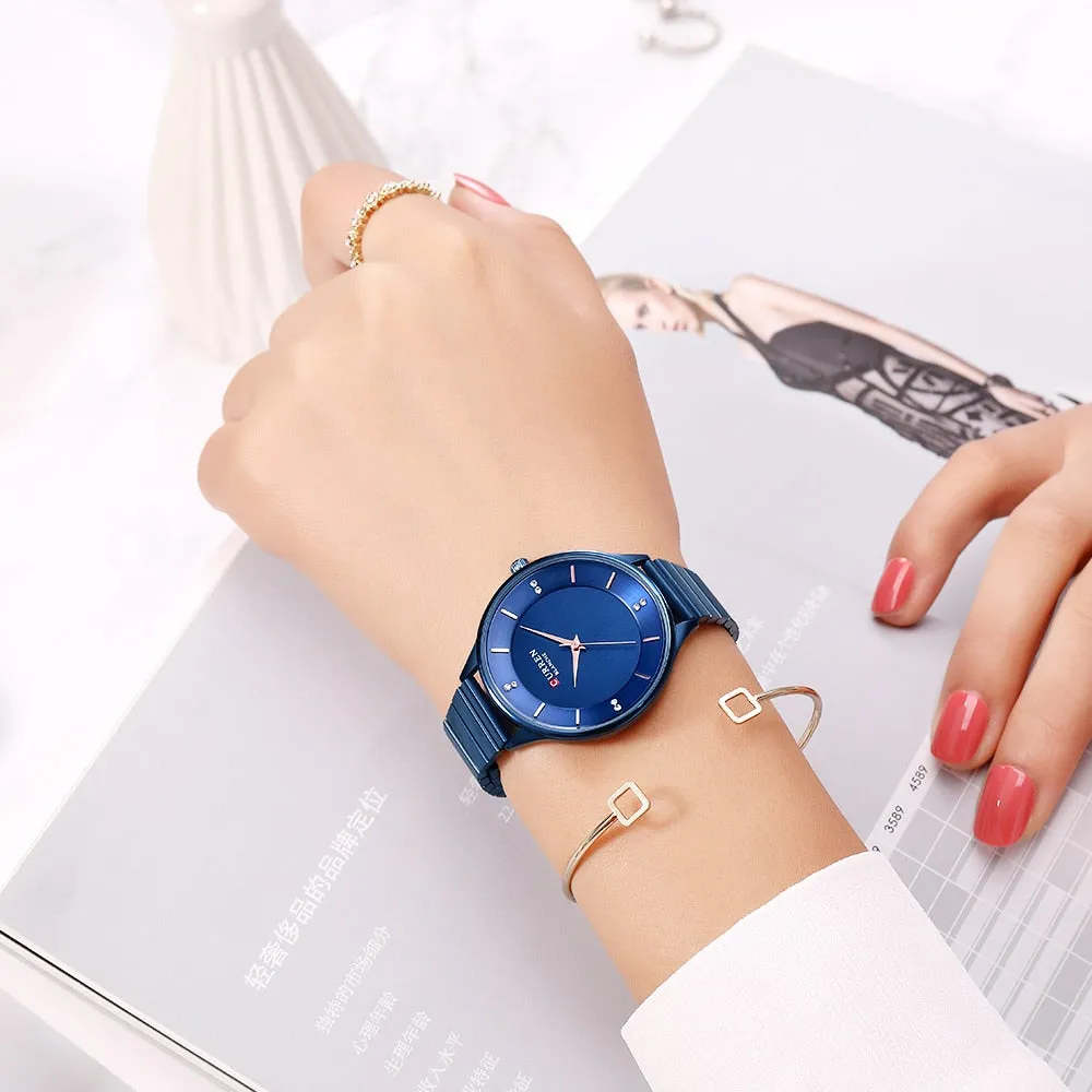 CURREN Ladies Watches Fashion Silver Analog Quartz Stainless Steel Wrist Watch Women Luxury Crystal Rhinestone Dress Women Clock