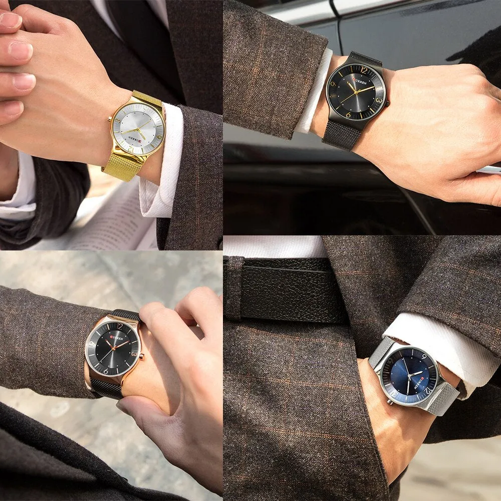 CURREN Men Watches 2022 Luxury Brand Army Watch Men Stainless Steel Mesh Watches Mens Ultra-thin Quartz Wristwatch Male Clock