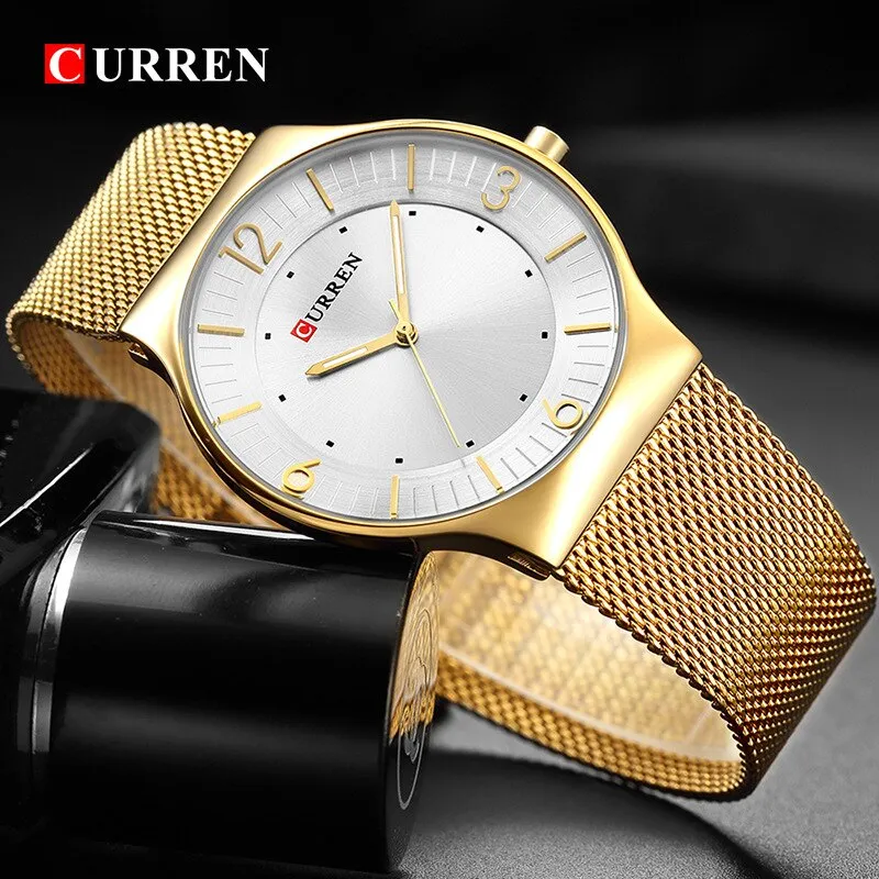 CURREN Men Watches 2022 Luxury Brand Army Watch Men Stainless Steel Mesh Watches Mens Ultra-thin Quartz Wristwatch Male Clock