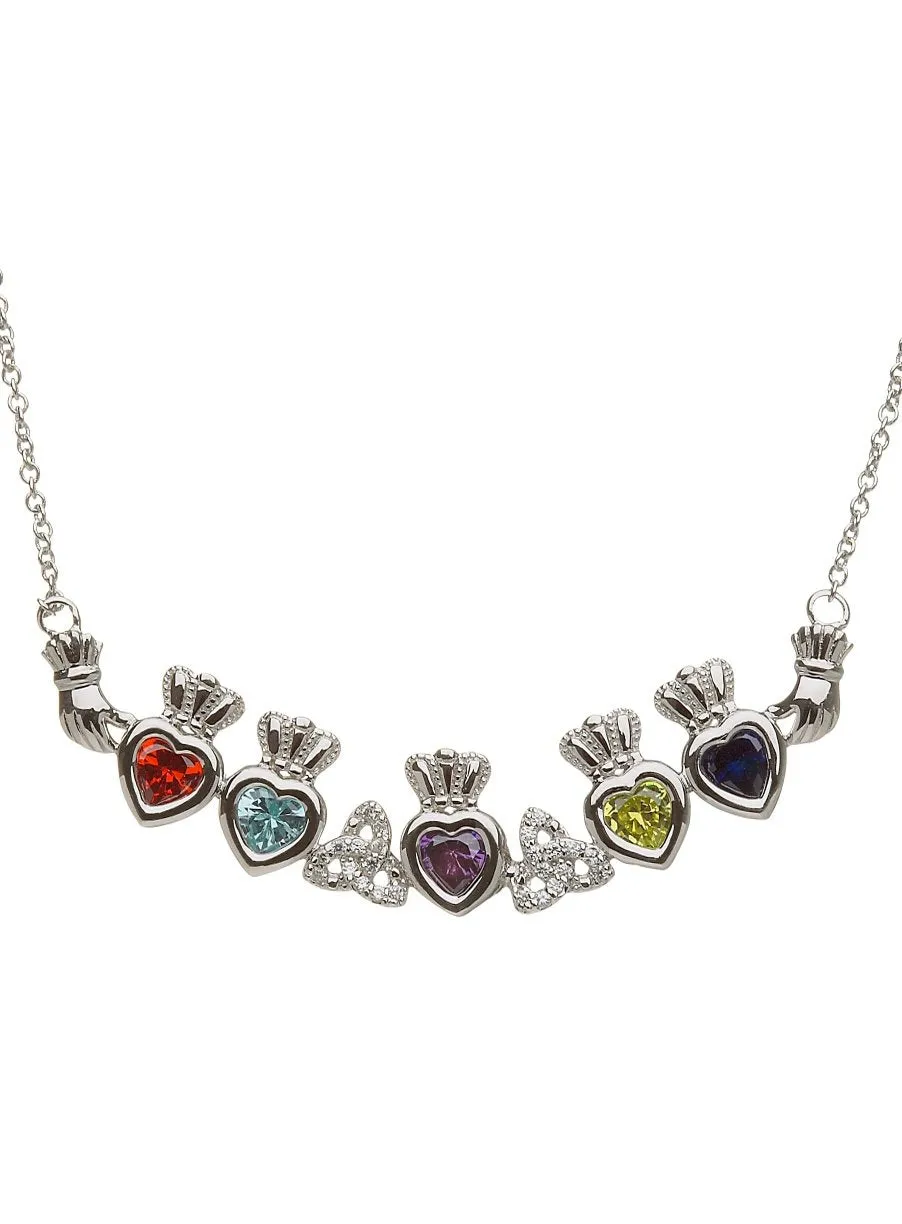 Custom Family Birthstone Claddagh Necklace