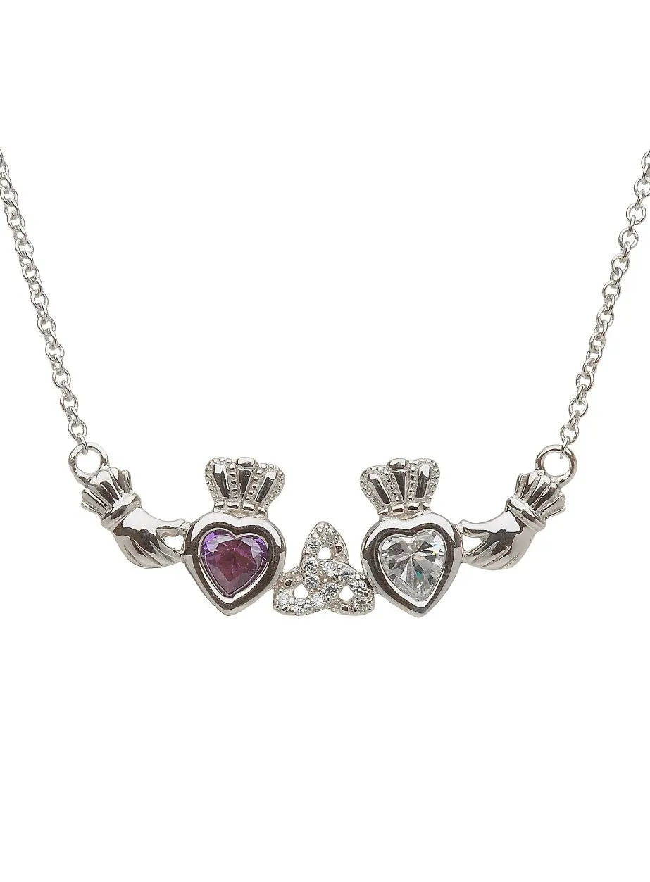 Custom Family Birthstone Claddagh Necklace