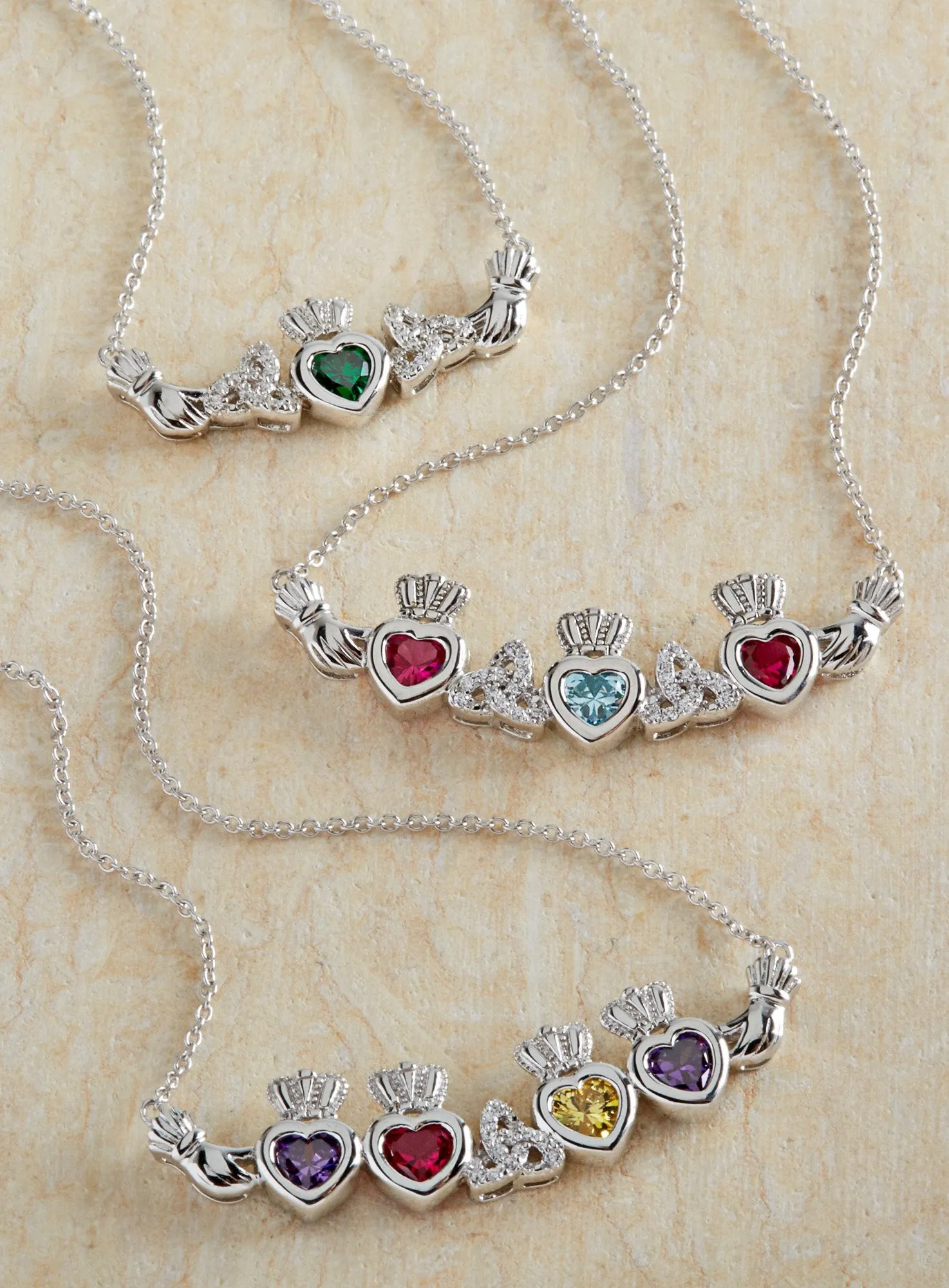 Custom Family Birthstone Claddagh Necklace