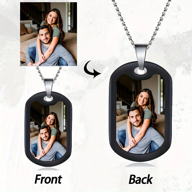 Custom Men's Photo Necklace - Stainless Steel Silvery Dog Tag Pendant