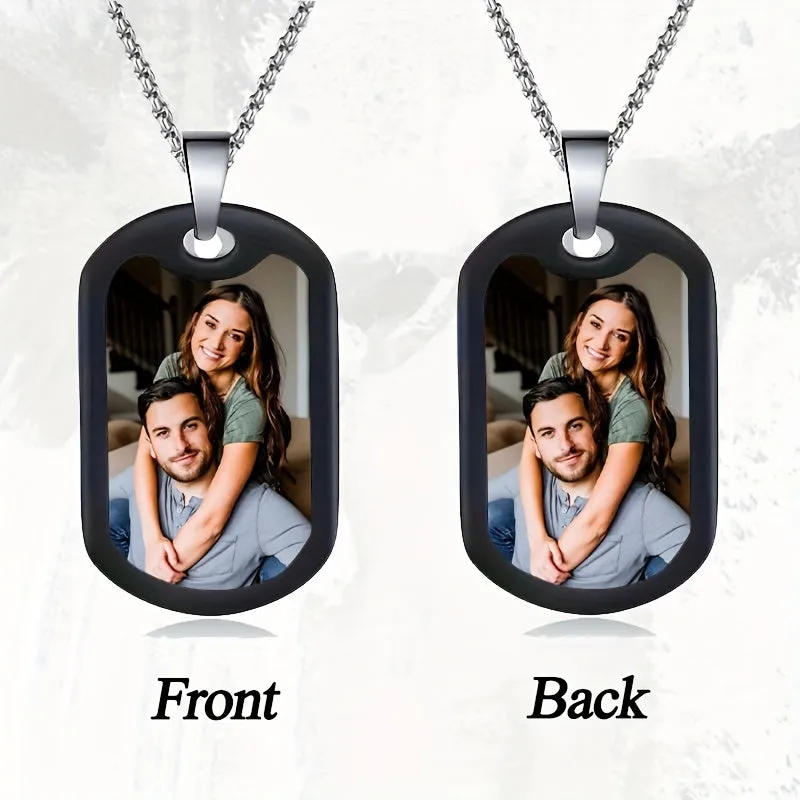 Custom Men's Photo Necklace - Stainless Steel Silvery Dog Tag Pendant
